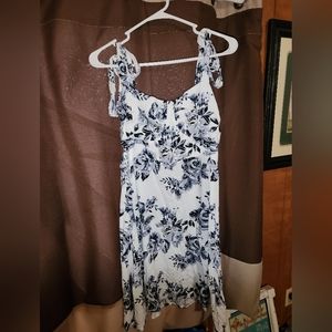 Blue and white floral print dress